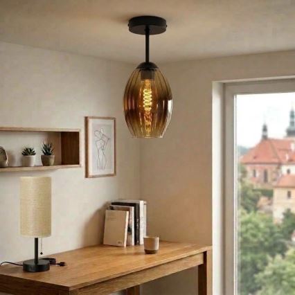 BRILAGI - LED pritrjen lestenec RETRO GLASS 1xE27/60W/230V Ø 17 cm črna/dimno bež