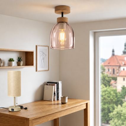 BRILAGI - LED pritrjen lestenec RETRO GLASS 1xE27/60W/230V Ø 17 cm hrast/dimno bež