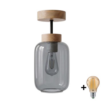 BRILAGI - LED pritrjena stropna svetilka RETRO GLASS 1xE27/60W/230V premer 14 cm hrast/dimna siva