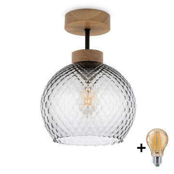 BRILAGI - LED pritrjena stropna svetilka RETRO GLASS 1xE27/60W/230V premer 18 cm hrast/dimno siva