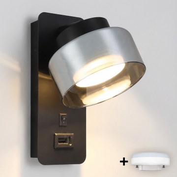 Brilagi - LED RGB+CCT stenska svetilka z zatemnjevanjem in USB priključkom AURA LUX 1xGX53/14W/230V 2700–6500K Wi‑Fi Tuya črna/dimna