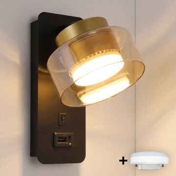 Brilagi - LED RGB+CCT zatemnjevalna stenska svetilka z USB priključkom AURA LUX 1xGX53/14W/230V 2700-6500K Wi-Fi Tuya črna/zlata