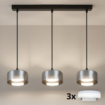 Brilagi - LED RGB+CCT zatemnljiv lestenec na jeklenem kablu AURA LUX 3xGX53/14W/230V 2700-6500K Wi-Fi Tuya črna/dimna