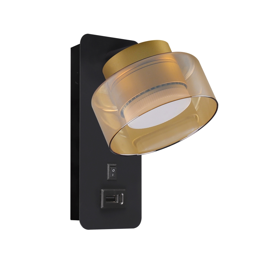 Brilagi - LED RGB+CCT zatemnjevalna stenska svetilka z USB priključkom AURA LUX 1xGX53/14W/230V 2700-6500K Wi-Fi Tuya črna/zlata