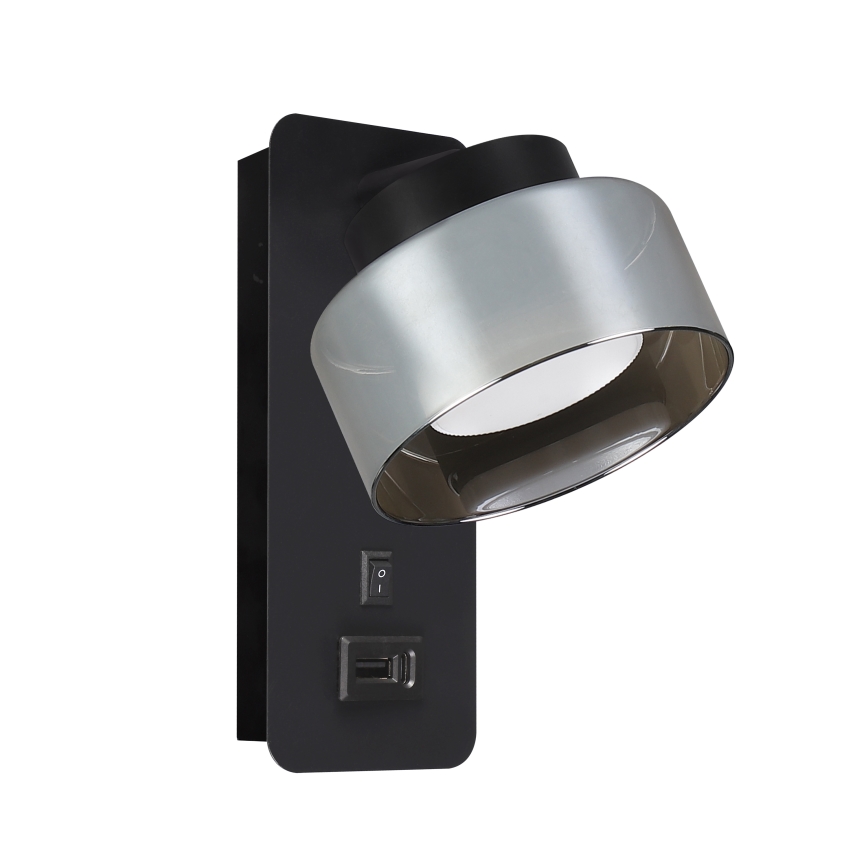 Brilagi - LED RGB+CCT stenska svetilka z zatemnjevanjem in USB priključkom AURA LUX 1xGX53/14W/230V 2700–6500K Wi‑Fi Tuya črna/dimna