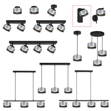 Brilagi - LED RGB+CCT stenska svetilka z zatemnjevanjem in USB priključkom AURA LUX 1xGX53/14W/230V 2700–6500K Wi‑Fi Tuya črna/dimna