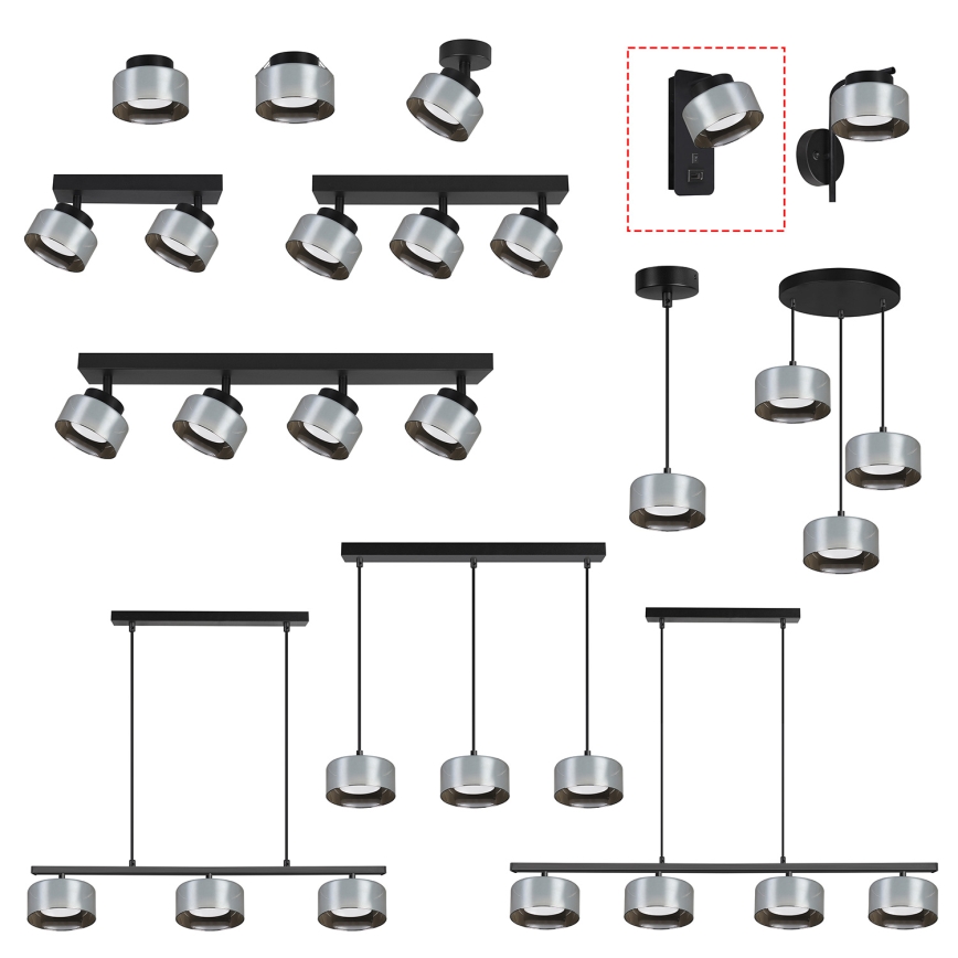 Brilagi - LED RGB+CCT stenska svetilka z zatemnjevanjem in USB priključkom AURA LUX 1xGX53/14W/230V 2700–6500K Wi‑Fi Tuya črna/dimna