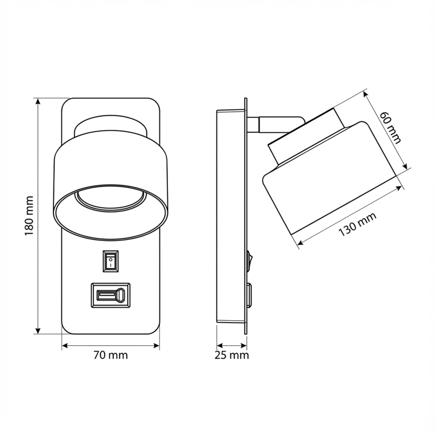 Brilagi - LED RGB+CCT stenska svetilka z zatemnjevanjem in USB priključkom AURA LUX 1xGX53/14W/230V 2700–6500K Wi‑Fi Tuya črna/dimna
