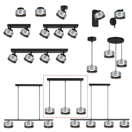 Brilagi - LED RGB+CCT zatemnljiv lestenec na jeklenem kablu AURA LUX 3xGX53/14W/230V 2700-6500K Wi-Fi Tuya črna/dimna
