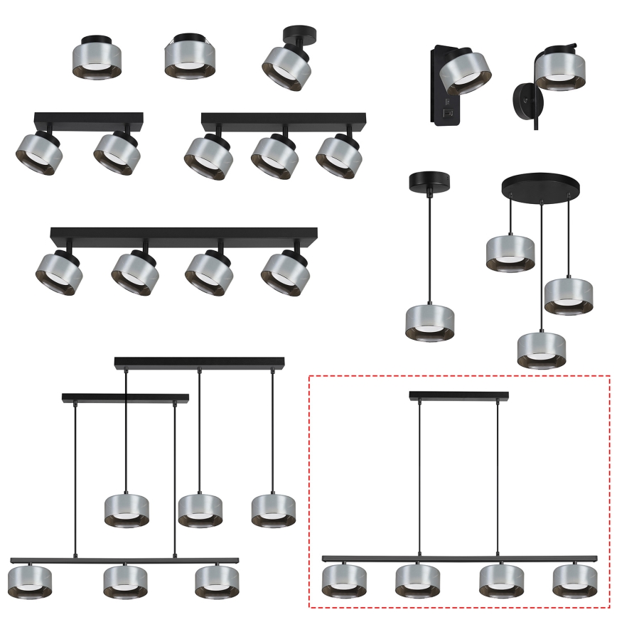 Brilagi - LED RGB+CCT Zatemnjevalni lestenec na kablu AURA LUX 4xGX53/14W/230V 2700-6500K Wi-Fi Tuya črna/dimljena