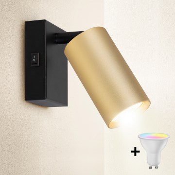 Brilagi - LED RGBW stensko točkovno svetilo z možnostjo zatemnitve s stikalom SELE 1xGU10/4,8W/230V 3000K črna/zlata + daljinski upravljalnik