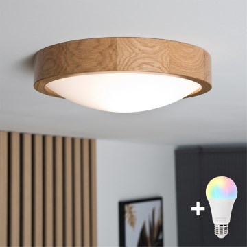 Brilagi - LED RGBW stropna svetilka CARVALHO SLIM z možnostjo zatemnitve 1xE27/9W/230V 2700-6500K Wi-Fi hrast premer 27 cm