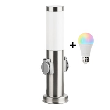 Brilagi - LED RGBW z možnostjo zatemnitve zunanja svetilka z 2 vtičnicami NOVA 1xE27/9W/230V 2700-6500K IP44 40 cm matni krom