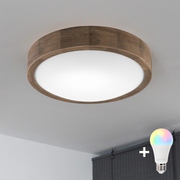 Brilagi - LED RGBW z nastavljivo svetlostjo stropna svetilka CARVALHO SLIM 1xE27/9W/230V 2700-6500K Wi-Fi hrast premer 27 cm
