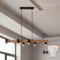 Brilagi - LED RGBW zatemljiv lestenec na kablu SELE 6xGU10/6,5W/230V 2700-6500K črna/dekor hrasta + daljinski upravljalnik