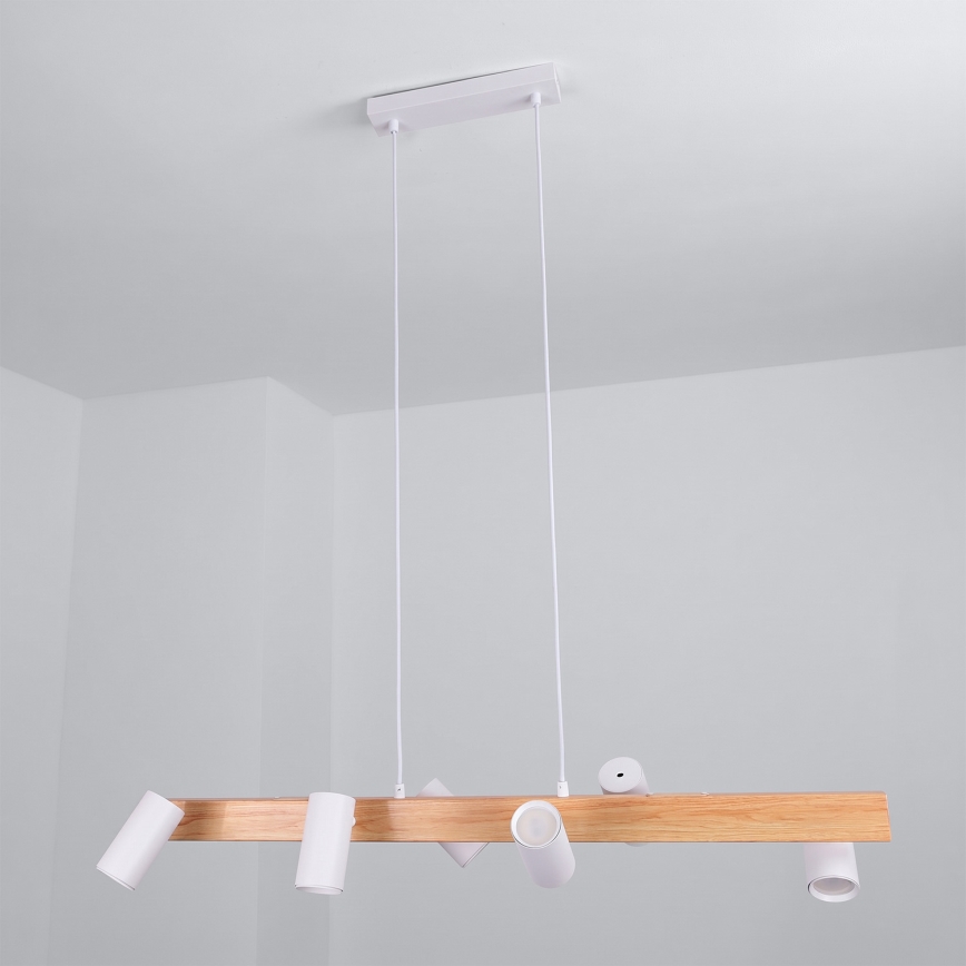 Brilagi - LED RGBW zatemljiv obesni lestenec na kablu SELE 6xGU10/6,5W/230V 2700-6500K bela/hrastov dekor + daljinski upravljalnik