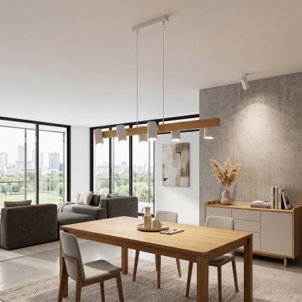 Brilagi - LED RGBW zatemljiv obesni lestenec na kablu SELE 6xGU10/6,5W/230V 2700-6500K bela/hrastov dekor + daljinski upravljalnik