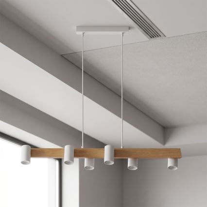 Brilagi - LED RGBW zatemljiv obesni lestenec na kablu SELE 6xGU10/6,5W/230V 2700-6500K bela/hrastov dekor + daljinski upravljalnik