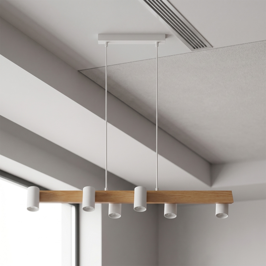 Brilagi - LED RGBW zatemljiv obesni lestenec na kablu SELE 6xGU10/6,5W/230V 2700-6500K bela/hrastov dekor + daljinski upravljalnik