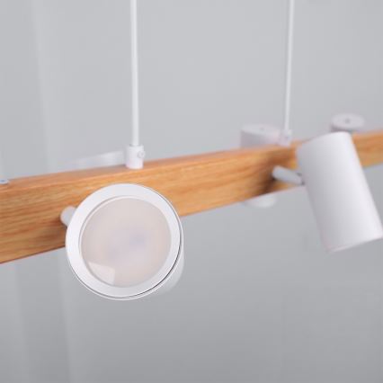 Brilagi - LED RGBW zatemljiv obesni lestenec na kablu SELE 6xGU10/6,5W/230V 2700-6500K bela/hrastov dekor + daljinski upravljalnik