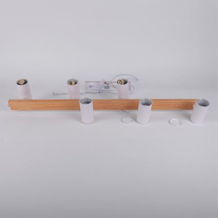 Brilagi - LED RGBW zatemljiv obesni lestenec na kablu SELE 6xGU10/6,5W/230V 2700-6500K bela/hrastov dekor + daljinski upravljalnik