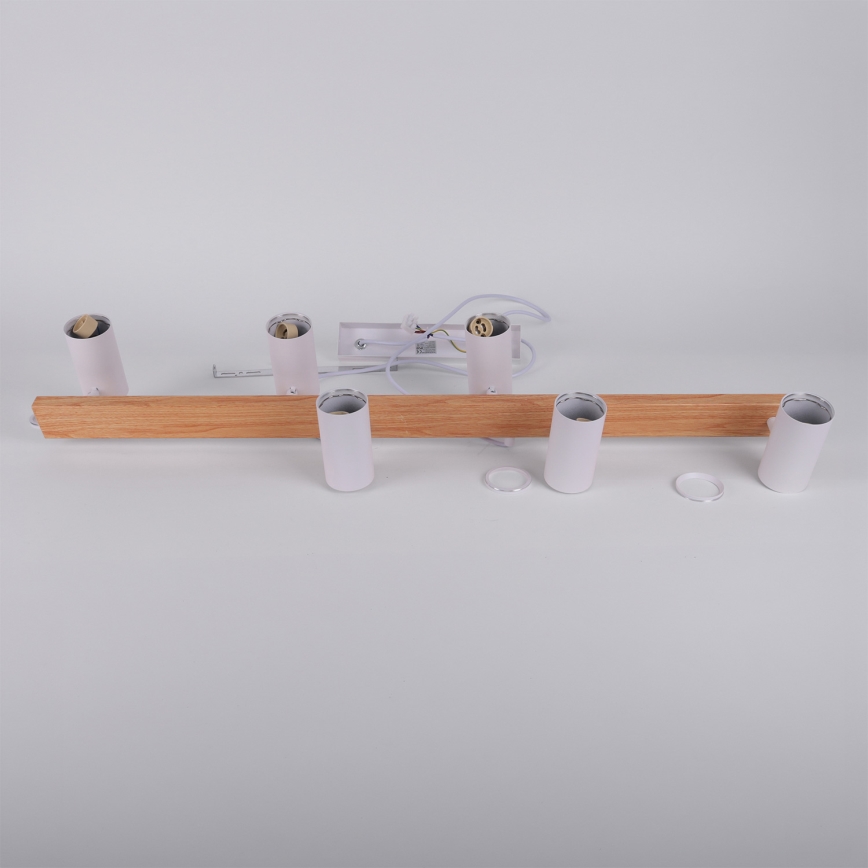 Brilagi - LED RGBW zatemljiv obesni lestenec na kablu SELE 6xGU10/6,5W/230V 2700-6500K bela/hrastov dekor + daljinski upravljalnik