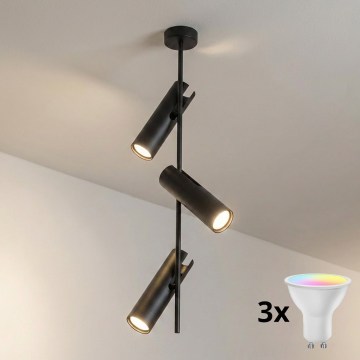 Brilagi - LED RGBW zatemljiv lestenec na palici BRANCH 3xGU10/6,5W/230V 2700-6500K črna