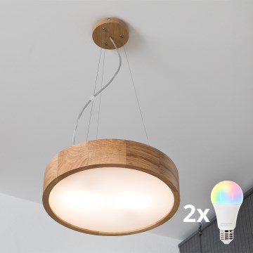 Brilagi - LED RGBW zatemljiv viseči lestenec CARVALHO 2xE27/9W/230V 2700-6500K Wi-Fi hrast premer 37 cm