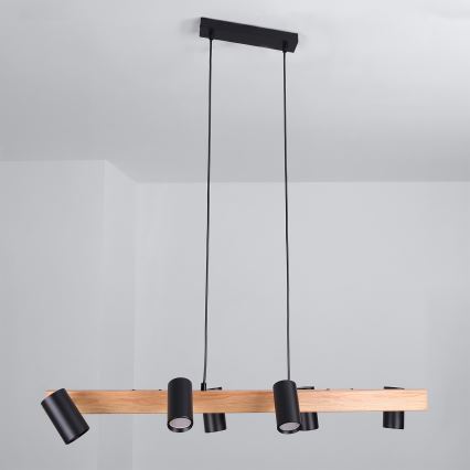 Brilagi - LED RGBW zatemljiv lestenec na kablu SELE 6xGU10/6,5W/230V 2700-6500K črna/dekor hrasta + daljinski upravljalnik