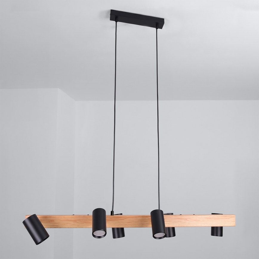 Brilagi - LED RGBW zatemljiv lestenec na kablu SELE 6xGU10/6,5W/230V 2700-6500K črna/dekor hrasta + daljinski upravljalnik