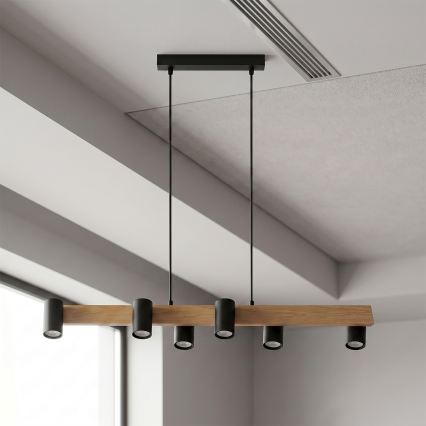 Brilagi - LED RGBW zatemljiv lestenec na kablu SELE 6xGU10/6,5W/230V 2700-6500K črna/dekor hrasta + daljinski upravljalnik