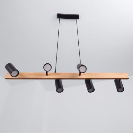 Brilagi - LED RGBW zatemljiv lestenec na kablu SELE 6xGU10/6,5W/230V 2700-6500K črna/dekor hrasta + daljinski upravljalnik