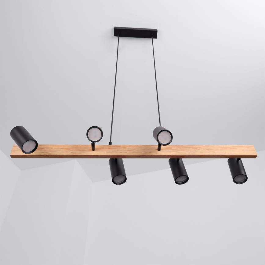 Brilagi - LED RGBW zatemljiv lestenec na kablu SELE 6xGU10/6,5W/230V 2700-6500K črna/dekor hrasta + daljinski upravljalnik