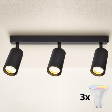 Brilagi - LED RGBW zatemljivo točkovno svetilo SELE 3xGU10/4,8W/230V 3000K črno + daljinski upravljalnik