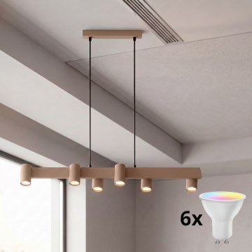 Brilagi - LED RGBW zatemnitveni lestenec na kablu SELE 6xGU10/6,5W/230V 2700-6500K bež + daljinski upravljalnik