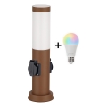 Brilagi - LED RGBW zatemnjevalna zunanja svetilka z 2 vtičnicama NOVA 1xE27/9W/230V 2700-6500K IP44 40 cm rjava