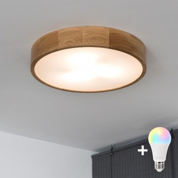 Brilagi - LED RGBW zatemnjevalno stropno svetilo CARVALHO 3xE27/15W/230V 2700-6500K Wi-Fi hrast, premer 47,5 cm