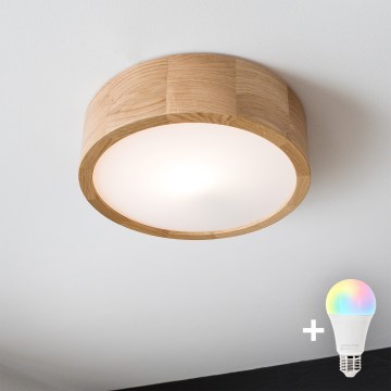 Brilagi - LED RGBW zatemnjiva stropna svetilka CARVALHO 1xE27/15W/230V 2700-6500K Wi-Fi hrast premer 27,5 cm