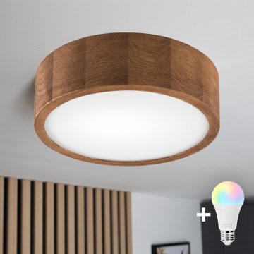 Brilagi - LED RGBW zatemnjiva stropna svetilka CARVALHO 1xE27/15W/230V 2700-6500K Wi-Fi hrast, premer 27,5 cm