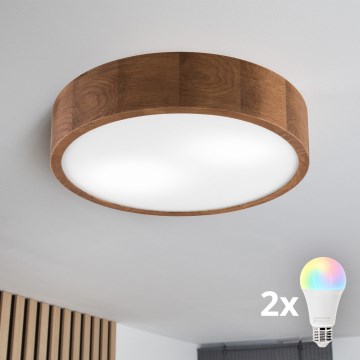 Brilagi - LED RGBW zatemnjiva stropna svetilka CARVALHO 2xE27/9W/230V 2700-6500K Wi-Fi hrast premer 37,5 cm