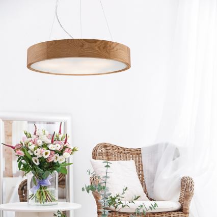 Brilagi - LED RGBW zatemnljiv viseči lestenec CARVALHO na jeklenem lanku 3xE27/9W/230V 2700-6500K Wi-Fi hrast, premer 47,5 cm