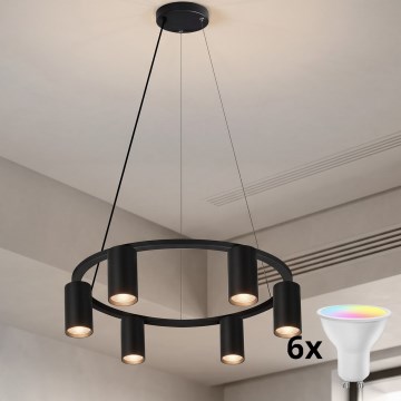 Brilagi - LED RGBW Zatemnljiv lestenec na kablu SELE 6xGU10/6,5W/230V 2700-6500K črna + daljinski upravljalnik