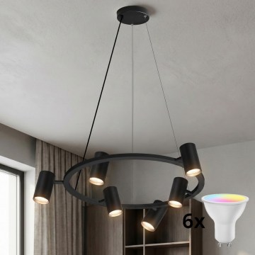 Brilagi - LED RGBW zatemnljiv viseči lestenec na kablu SELE 6xGU10/6,5W/230V 2700-6500K črna + daljinski upravljalnik