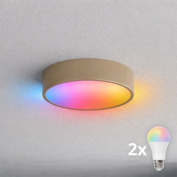 BRILAGI - LED RGBW zatemnljivo kopalniško stropno svetilo CLARE 2xE27/12W/230V 2700-6500K premer 30 cm IP54 bež