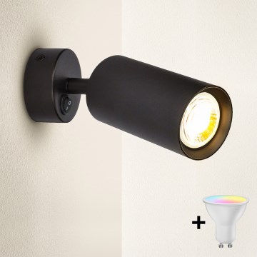 Brilagi - LED RGBW zatemnljivo stensko točkovno svetilo s stikalom SELE 1xGU10/4,8W/230V 3000K črno + daljinski upravljalnik