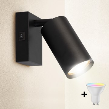 Brilagi - LED RGBW zatemnljivo stensko točkovno svetilo s stikalom SELE 1xGU10/4,8W/230V 3000K črno + daljinski upravljalnik