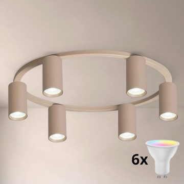 Brilagi - LED RGBW zatemnljivo stropno svetilo SELE 6xGU10/6,5W/230V 2700-6500K bež + daljinski upravljalnik