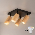 Brilagi - LED RGBW Zatemnljivo točkovno svetilo SELE SQUARE 4xGU10/6,5W/230V 2700-6500K črna/dekor hrasta