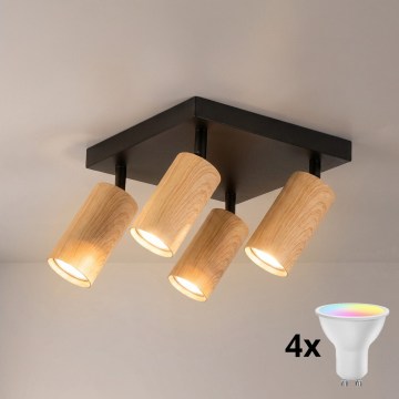 Brilagi - LED RGBW Zatemnljivo točkovno svetilo SELE SQUARE 4xGU10/6,5W/230V 2700-6500K črna/dekor hrasta