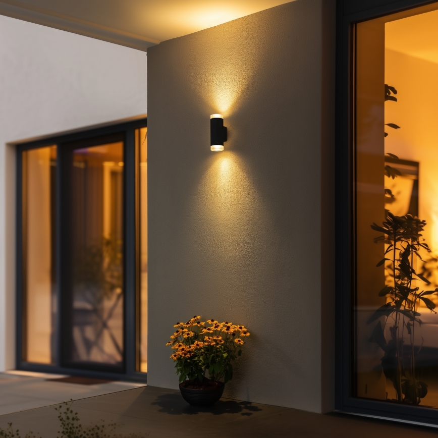 Brilagi - Zunanje zatemnjivo LED RGBW stensko svetilo MATERA 2xGU10/4,8W/230V 3000K IP54 črna + daljinski upravljalnik